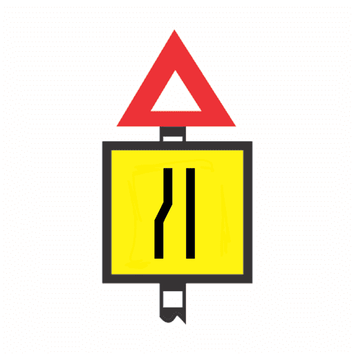 Warning that road narrows to the right ahead