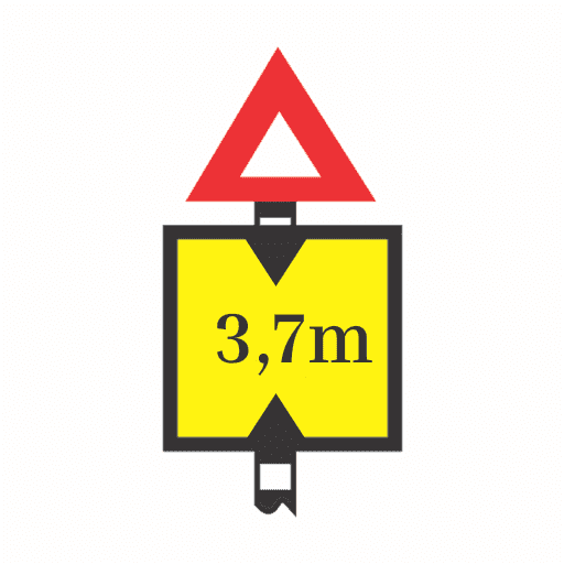 Warning of obstacle ahead having (a) narrow (b) low clearance. Vehicles having greater height than the figure shown won't be able to pass