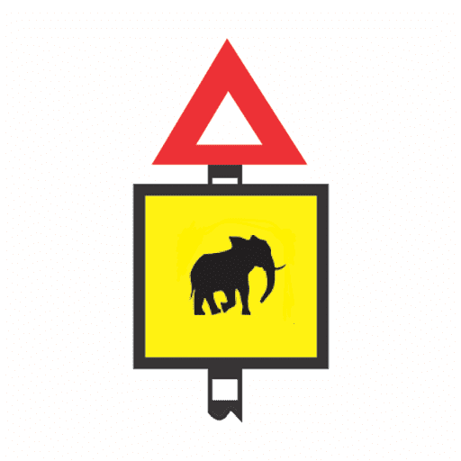 Warning to look out for elephants or other wild animals on road ahead