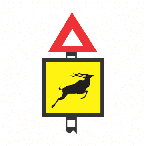 Warning to look out for antelopes or other wild animals on road ahead