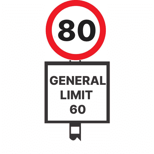 Example of sign where the speed limit on the section of the road differs from the general limit in the area