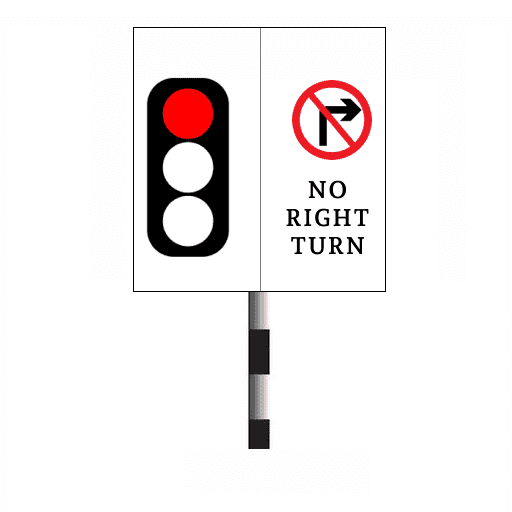 Special sign which may be used in conjuctionn with robot to indicate turning to the right prohibited