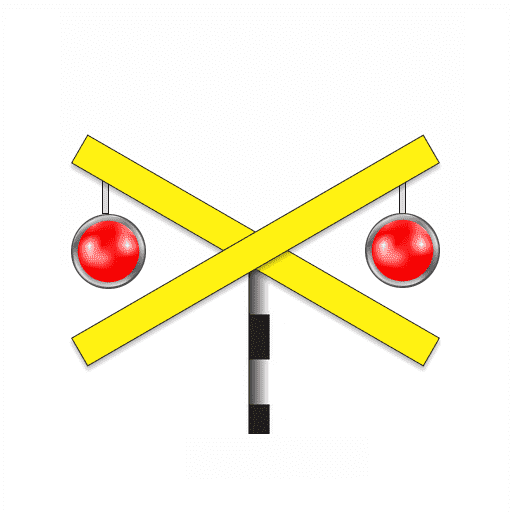 Rail/road level crossing with flashing warning lights