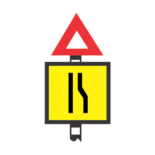 Warning that road narrows to the left ahead