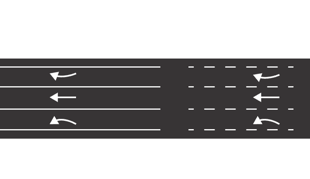 Direction arrows used in conjuction with prohibition lines have a regulatory effect